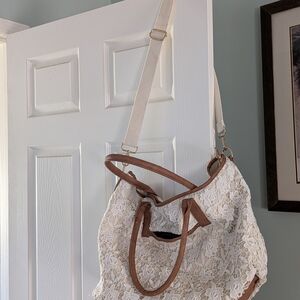 Merona Lace Shoulder Bag in Cream and Brown